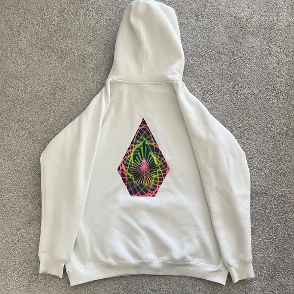 Y2K Volcom Cozy Star Shields White Graphic Hoodie size XL - Picture 3 of 8